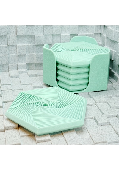 3d Baskı Super Fidget Coaster Seti - Altıgen Desenli Bardak Altlığı Ve Tutucu-mint Diğer