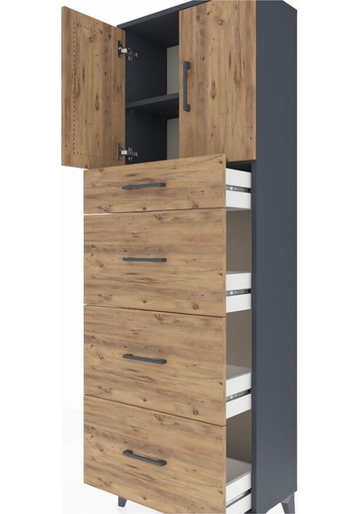 Arges Dolap 2 Raflı 4 Çekmeceli 2 Kapaklı 60x30x182 Antrasit-çam Antrasit
