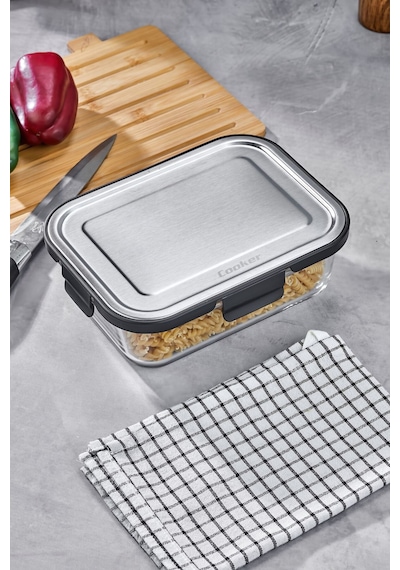 Cooker 1500 Ml Cam Saklama Kabı - Sızdırmaz, Paslanmaz Çelik Kapaklı, Gıda Saklama