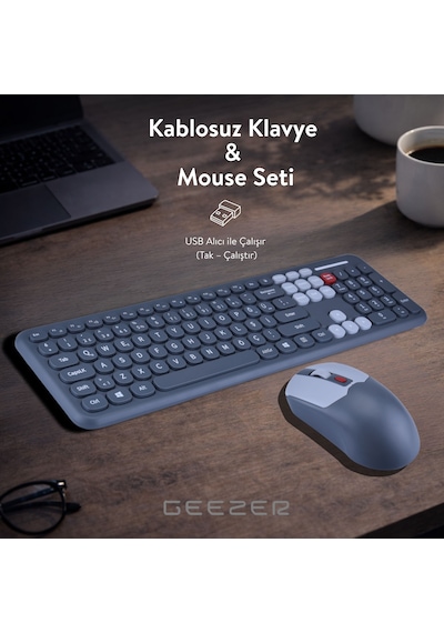 Soft Touch Kablosuz Klavye Mouse Set Gri + Beyaz Renk Smk-687 Diğer