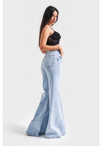 Itsbasic Kadın Kot Rengi 4s5-3 Mry Flare Fit Bol Paça %100 Koton İç Boy 83cm Denim Jean Mavi