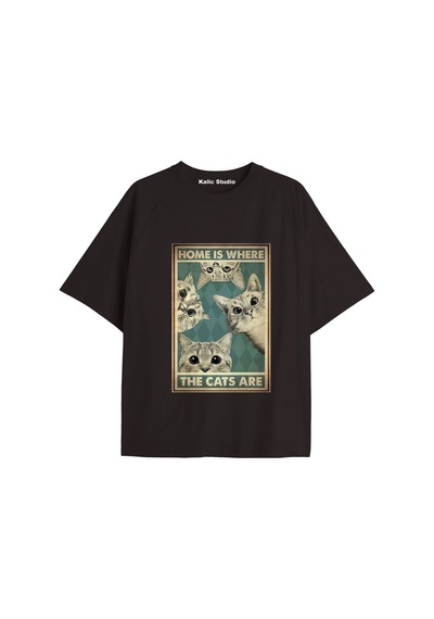 Kalic Studio Y2k Vintage Cats Baskılı Siyah T-shirt Kod 40 Siyah-40