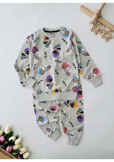 Minigimin Cicileri Miniğimin Cicileri Minnie&daisy Karakterli Penye Pijama Takım... Gri