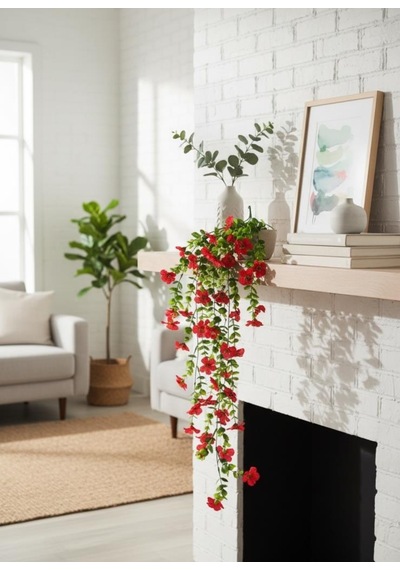 Yapay Çiçek Fuşya Sarkan Mineli Okaliptus Şimşir Yapay Sarmaşık 5dal 60cm Pembe