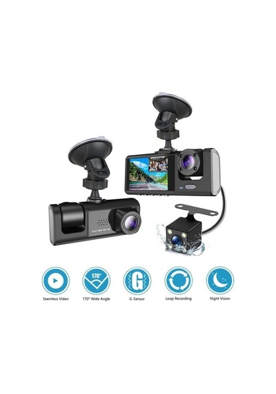 A98 Tipi Wifi Full Hd 3 Kameralı Araç İçi Güvenlik Kamerası Gece Görüşlü G Sensörlü