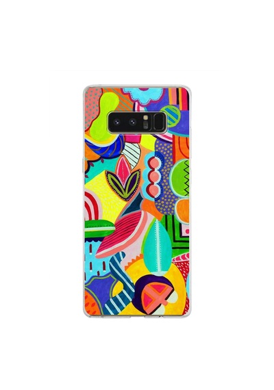 Samsung Galaxy Note 8 İle Uyumlu 1mm Slim Fit Retro Colors 6 Baskılı Şeffaf Kılıf Şeffaf