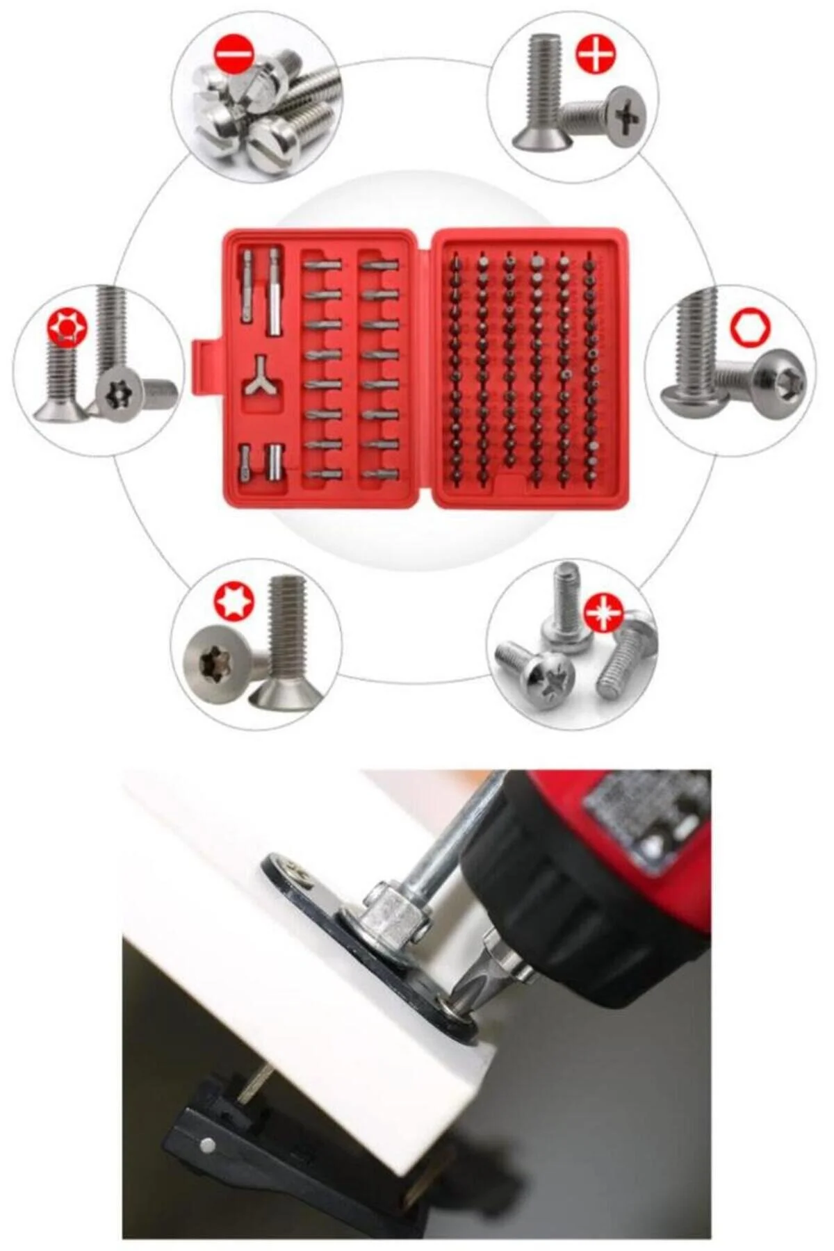 100 Parça Cr-v Çelik Bits Uç Seti Torx Hex Düz Yıldız Y Model Delikli Uçlar