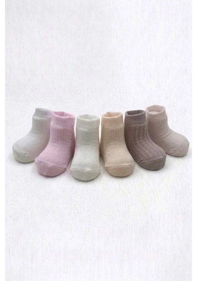 Cocole Socks Kız Bebek Soket Çorabı Kraft Kutulu 6'lı Set Pamuklu 0-1 Yaş Fitilli Çok Renkli