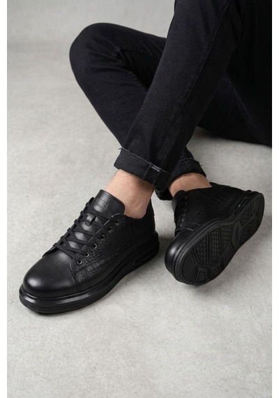 Papuçcity Pisagor Ps-01209 Erkek Hakiki Deri Sneakers Spor Ayakkabı Siyah