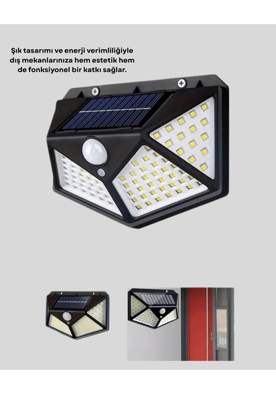 Hubrendy Tekno 100 Led Solar Lamba Hareket Algılamalı Bahçe Duvar Dış Mekan Aydınlatma