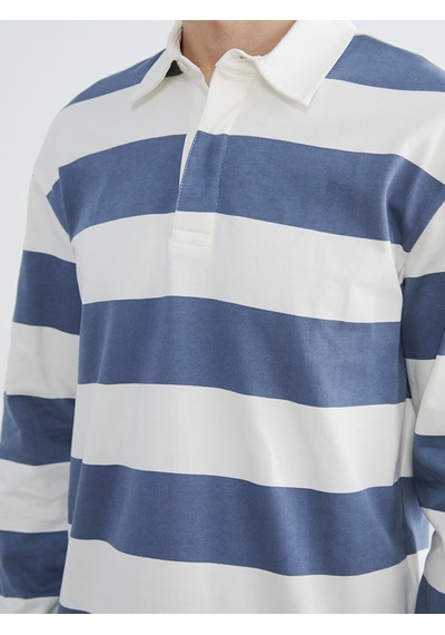 Lcw Vision Mavi Polo Yaka Çizgili Erkek Sweatshirt
