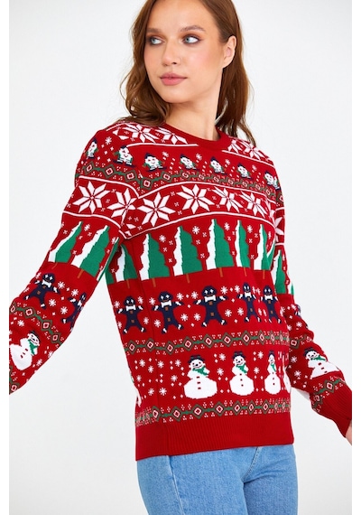 Tarz Cool Kırmızı Kadın Christmas Yılbaşı Kazağı Kırmızı