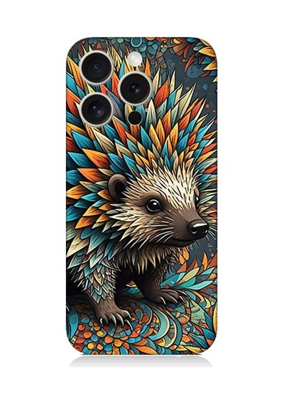 Apple Uyumlu iPhone 15 Pro Max Renkli Kirpi Desenli Silikon Kılıf Silikon