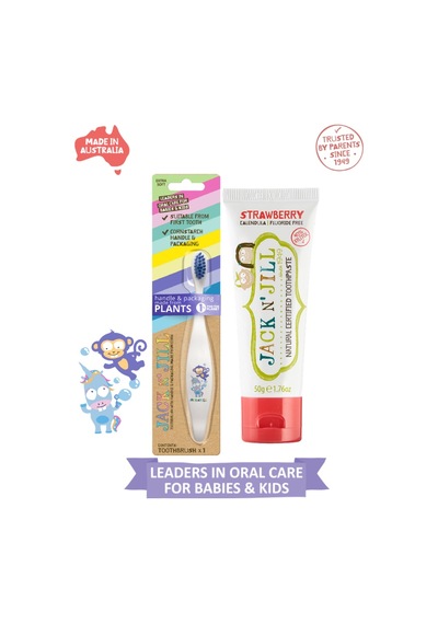 Jack N Jill Doğal Bebek Diş Seti Unicorn&dino Diş Fırçası + Çilek Aromalı Diş Macunu 50g