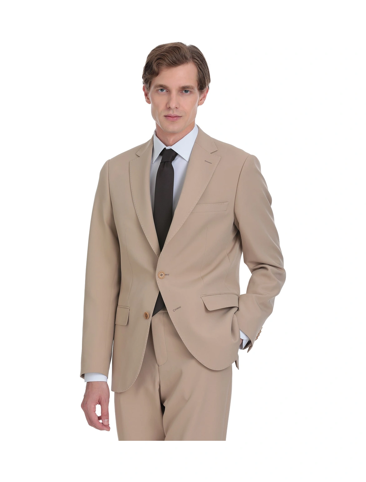 Hatemoğlu Vizon Slim Fit Mono Yaka Casual Takım Elbise Vizon