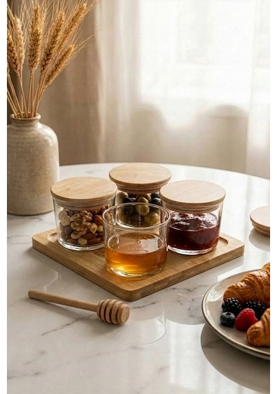 Brunch - 9 Parça Bambu Vakum Kapaklı Kahvaltılık Seti Bambu