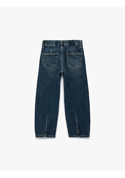 Koton Pamuklu Cepli Rahat Kesim Balon Form Denim Pantolon Orta İndigo 7wkb40014td