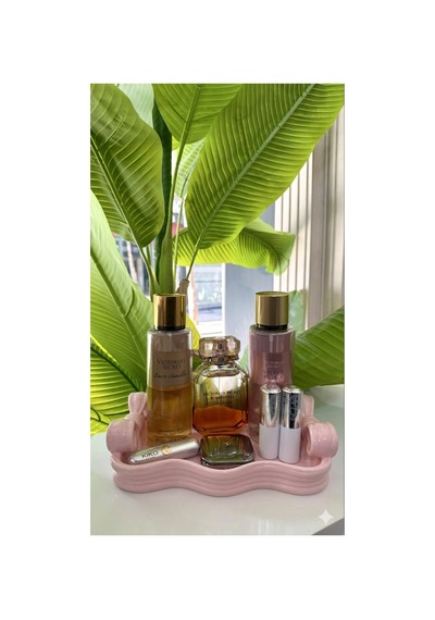 Fiyonk Detaylı Estetik Dekoratif Tepsi - 3d Baskı Modern Takı Ve Makyaj Organizeri 15x22 Cm Pembe