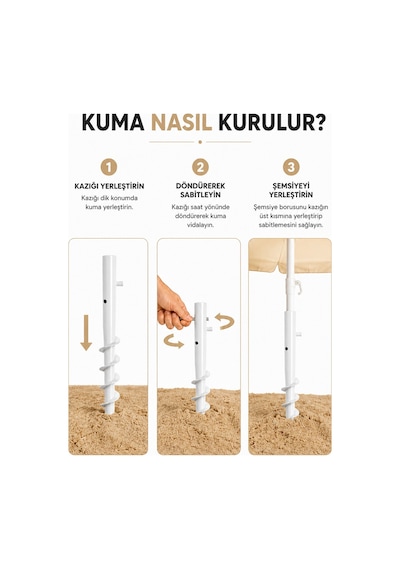 Beyaz Kum Kazığı Ve Şemsiye Taşıma Çantası Bej