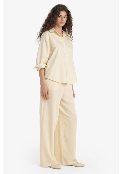 DeFacto Wide Leg Cepli Yüksek Bel Standart Boy Keten Karışımlı Pantolon F5024AX25SPBG357
