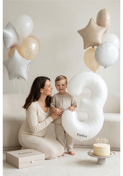 Beyaz 32 İnç Rakam 3 Folyo Balon 3 Yaş Doğum Günü Konsepti Sayı Balonu Helyum Uyumlu Parti Dekorasyon Süsleme Çok Renkli