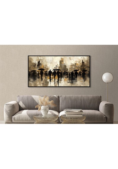 Yağlı Boya Dokulu Tablo Modern Soyut İnsanlar Siyah Çerçeveli U05005-178957