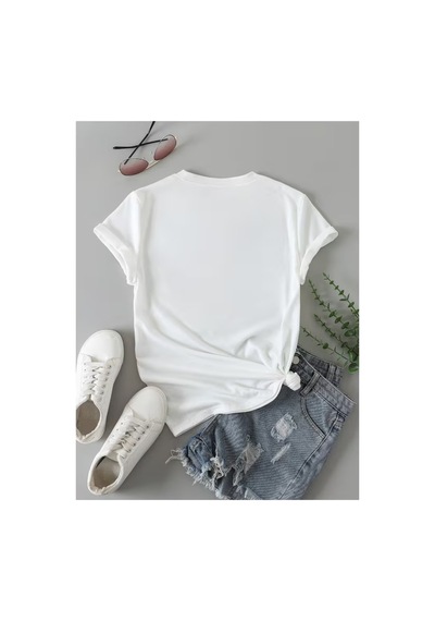 Kadın Time To Travel Baskılı %100 Pamuklu T-shirt Beyaz