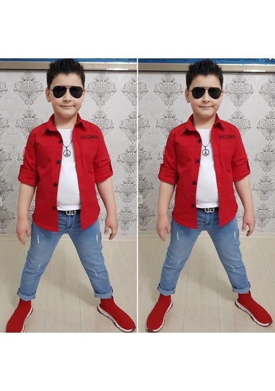 Modavals 4 Parça Gömlekli Erkek Çocuk Takım - Kırmızı 001