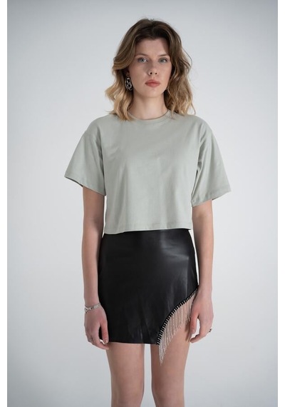Holly Lolly Kısa Kol Bisiklet Yaka Basic Viole Tshirt Haki