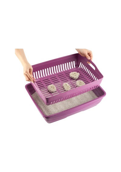 3 Adet Süzgeçli Açık Kedi Tuvaleti Çift Katmanlı Plastik
