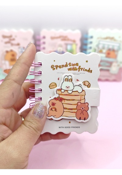 Capybara Tavşan Ayı Cırtlı Cep Boy Mini Not Defteri 7x8 Cm - Beyaz