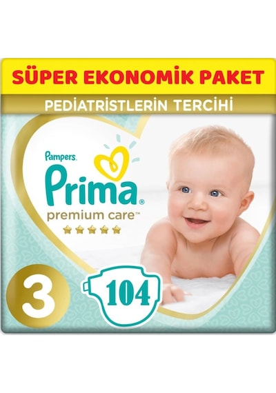 Prima Bebek Bezi Premium Care 3 Beden Süper Ekonomik Paket 104 Adet