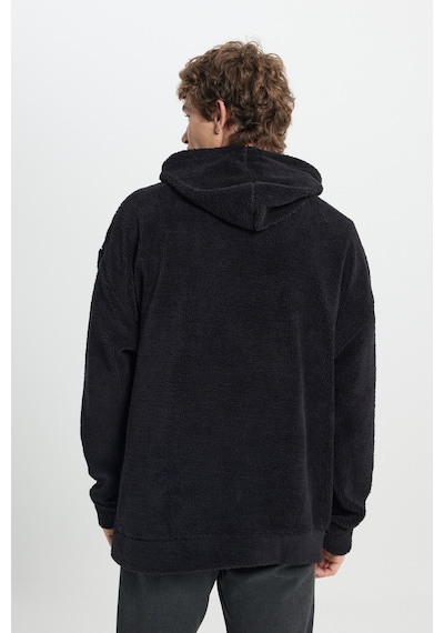 AC&Co / Altınyıldız Classics Erkek Sıyah Oversize Bol Kesim Kapüşonlu Polar Siyah