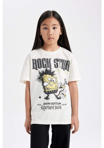 DeFacto Kız Çocuk SpongeBob Oversize Geniş Kalıp Bisiklet Yaka Kısa Kollu Tişört C1463A824SMER99 Ekru DeFacto Kız Çocuk SpongeBob Oversize Geniş Kalıp Bisiklet Yaka Kısa Kollu Tişört C1463A824SMER99 Ekru
