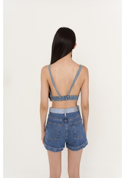 Holly Lolly Yüksek Bell, Çift Renkli Mini Ocean Jean Şort Mavi
