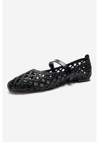Luvishoes Doux Siyah Örgü Dokulu Bant Detaylı Kadın Babet Ayakkabı Siyah