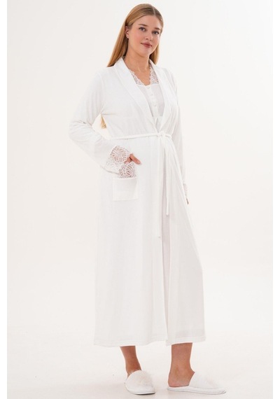 Mecit Pijama Mecit 6332 Bayan Ekru Sabahlık Gecelik Pijama Hamile Lohusa Set