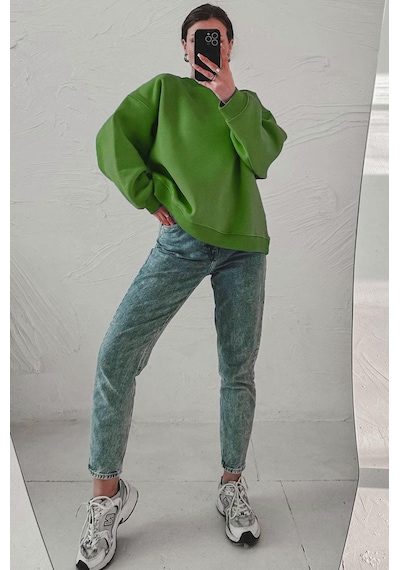 Madmext Madmext MG1559 Bisiklet Yaka Basic Kadın Sweatshirt - Yeşil