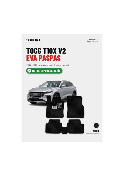 Togg T10x V2 Eva Oto Paspas Tam Set 2026 2027 Siyah Metal Topukluk Dahil