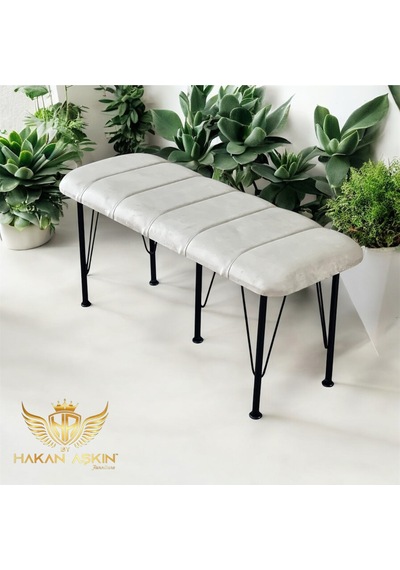 By Hakan Aşkın Siyah Metal Ayaklı Line Style 2025 Babyface Puf & Bench Krem Bej