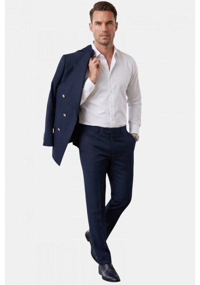 Deepsea Erkek Lacivert Slim Fit Kruvaze Takım Elbise Likralı Çizgili Dokulu Metal Düğmeli 2600820 Deepsea Erkek Lacivert Slim Fit Kruvaze Takım Elbise Likralı Çizgili Dokulu Metal Düğmeli 2600820