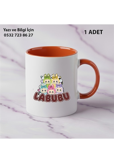 Labubu Tasarımlı Kişiye Özel İsimli Kupa Bardak Turuncu