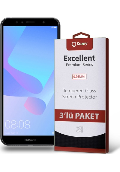 Huawei Y6 2018 ile Uyumlu Kırılmaz Temperli Ekran Koruyucu Cam Ekonomik 3'lü Paket