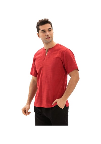 Kısa Kol Şile Bezi Bisiklet Yaka Erkek Yazlık Tshirt Kırmızı 3051-bordo Bordo