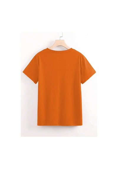 Uyguntarz Unisex Leopar Desenlı Vişne Baskılı Tasarım Tshirt Turuncu