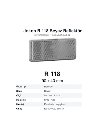 Jokon R 118 Beyaz Karavan Reflektörü 90x40 Mm Yapışkanlı Jk31.0005.521