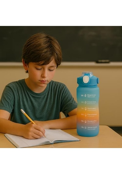 3 Lü Renkli Suluk Seti Motivasyonlu Spor Matara Seti 2l, 900ml Ve 300ml Su Şişesi Sızdırmaz, Dayanıklı, Şık Tasarım Mavi-turuncu 0