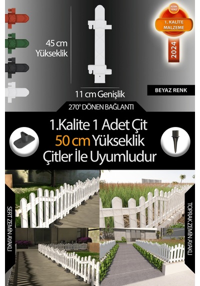 Uzunluk - Köşe - Kenar Tamamlama Çiti - 50 Cm Yükseklik Çit İle Uyumludur - Beyaz