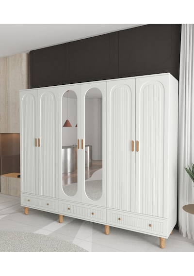 Mila 6 Kapaklı Çekmeceli Gardırop - Tamamı Mdf Beyaz Mila 6 Kapaklı Çekmeceli Gardırop - Tamamı Mdf Beyaz