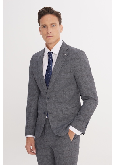 AC&Co / Altınyıldız Classics Erkek Grı Mavı Ekstra Slim Fit Dar Kesim Mono Yaka Kareli Kapak Cepli Takım Elbise Grı Mavı
